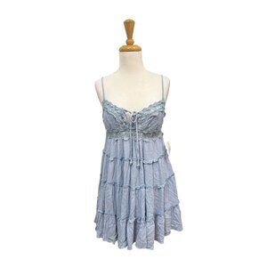 Sky to Moon Mira Babydoll Mini Dress M Medium Blue